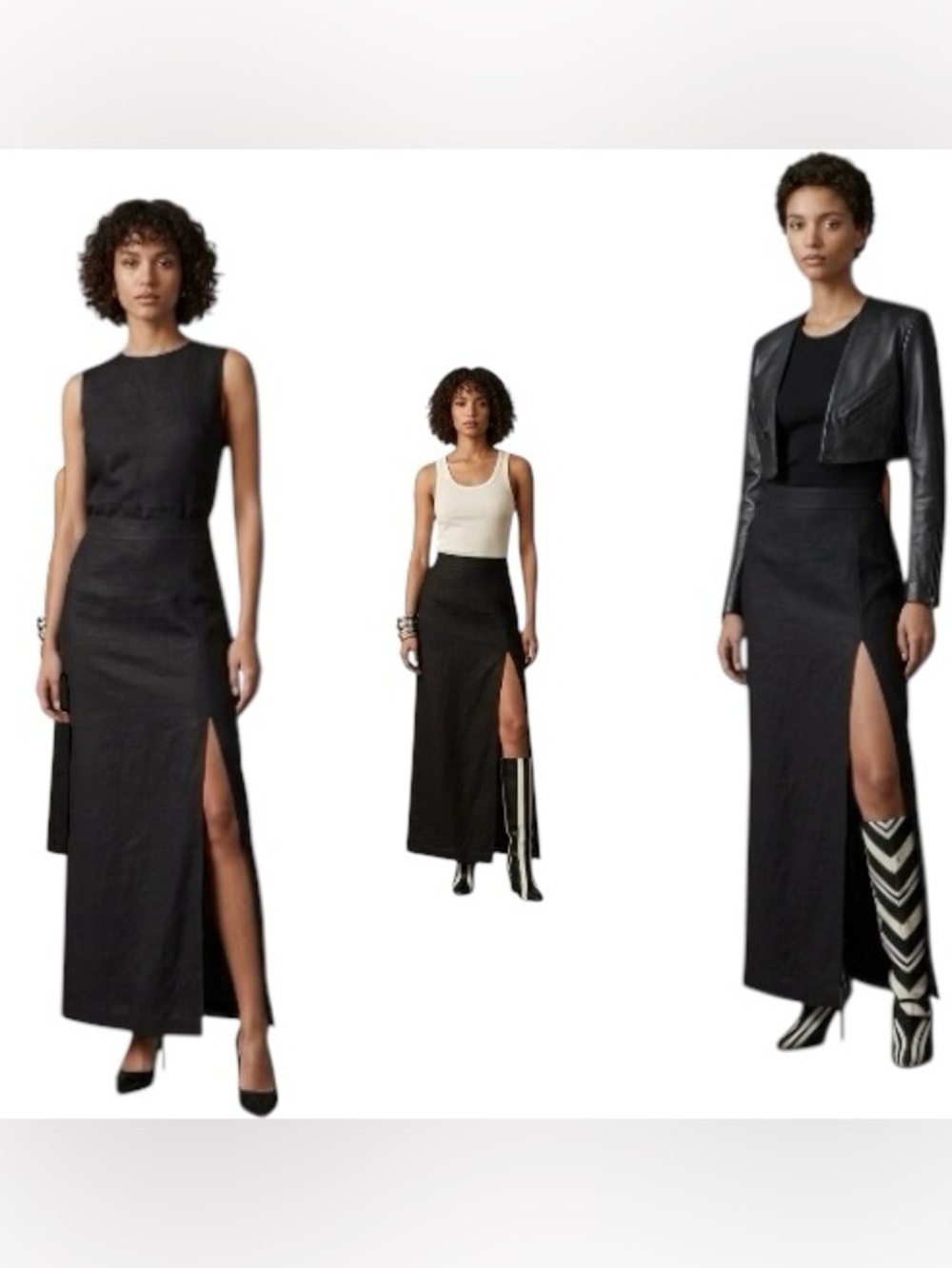 Powerline Canada Black Linen Maxi Skirt High Waist Sexy Slit Minimalist Luxury